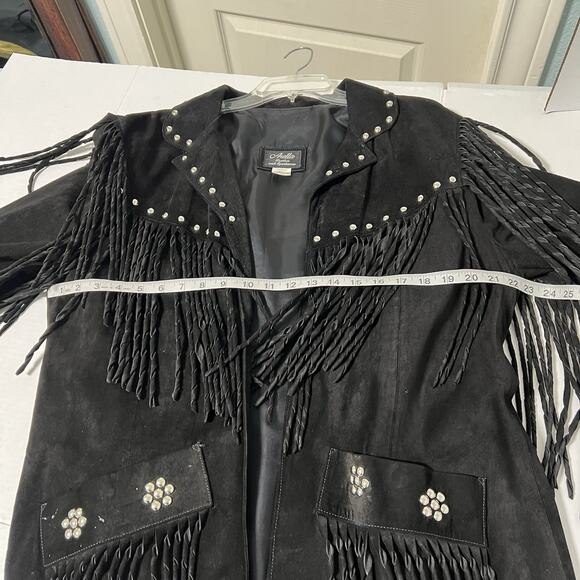 Vintage Arella Women’s Western Fringed Suede Leather Jacket XL Black Studs Rodeo - Picture 12 of 16